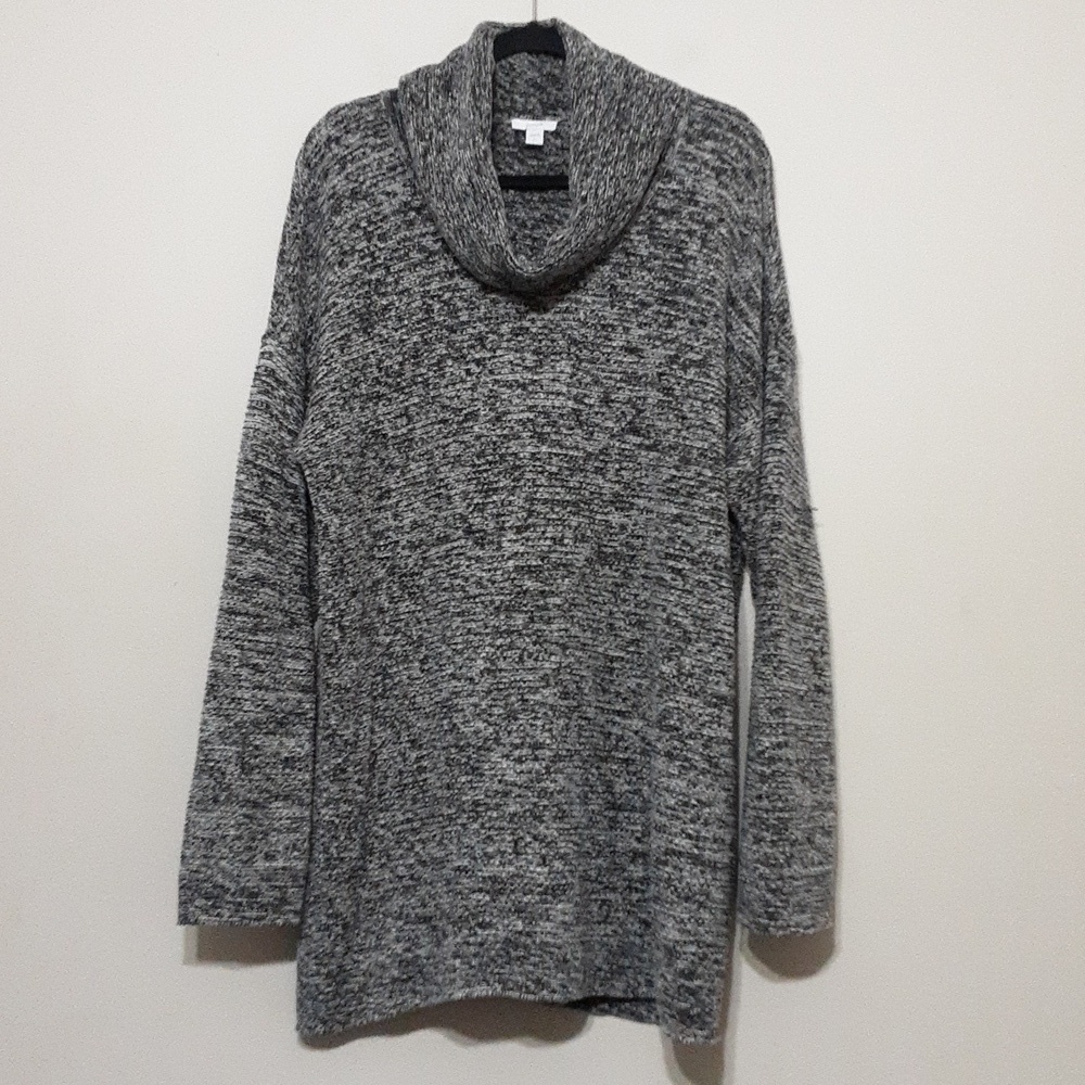 JJILL women sweater pullover LT turtleneck gray soft long casual office retro